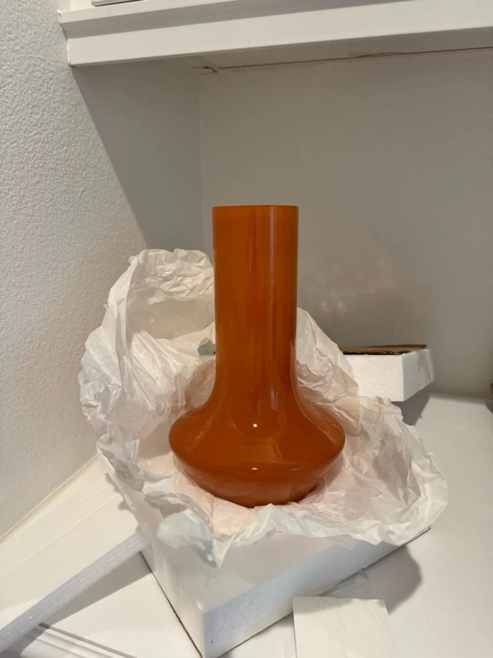 Anthropologie Glossy Tangerine Sculptural Glass Vase